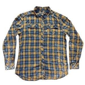 G Star RAW Flannel Shirt Mens XL Snap Button Up Plaid Jacket 100% Cotton
